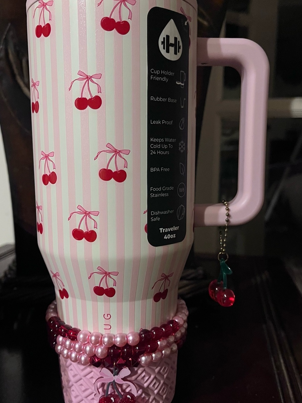 HydroJug Sweet Cherry Stripe Travel Tumbler